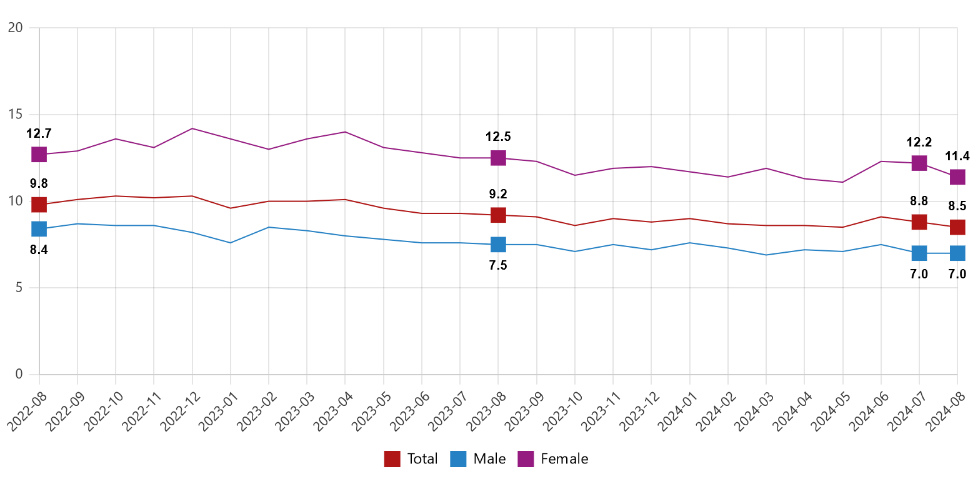 Türkiye's unemployment rate drops to 8.5% in August