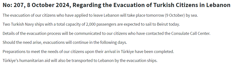 Türkiye to evacuates citizens from Lebanon