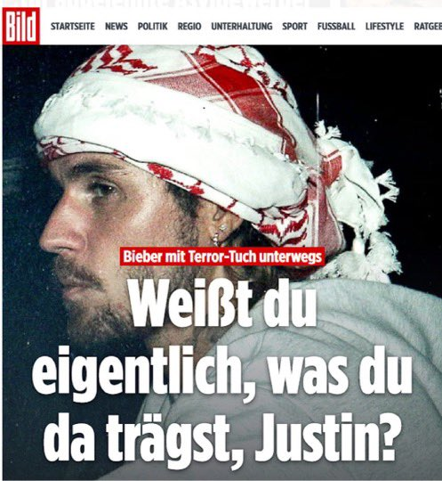 Germany's rightwing daily Bild attacks Justin Bieber for wearing kefiyyeh