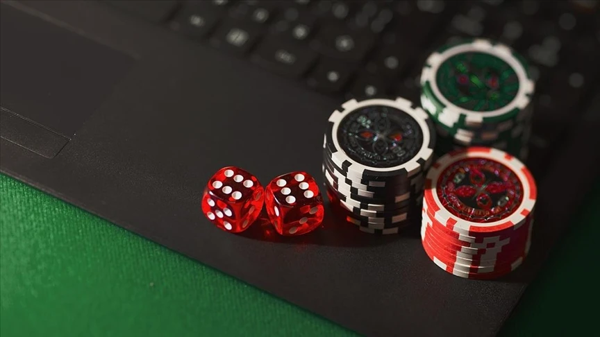 Gambling floor, dice, and chips.