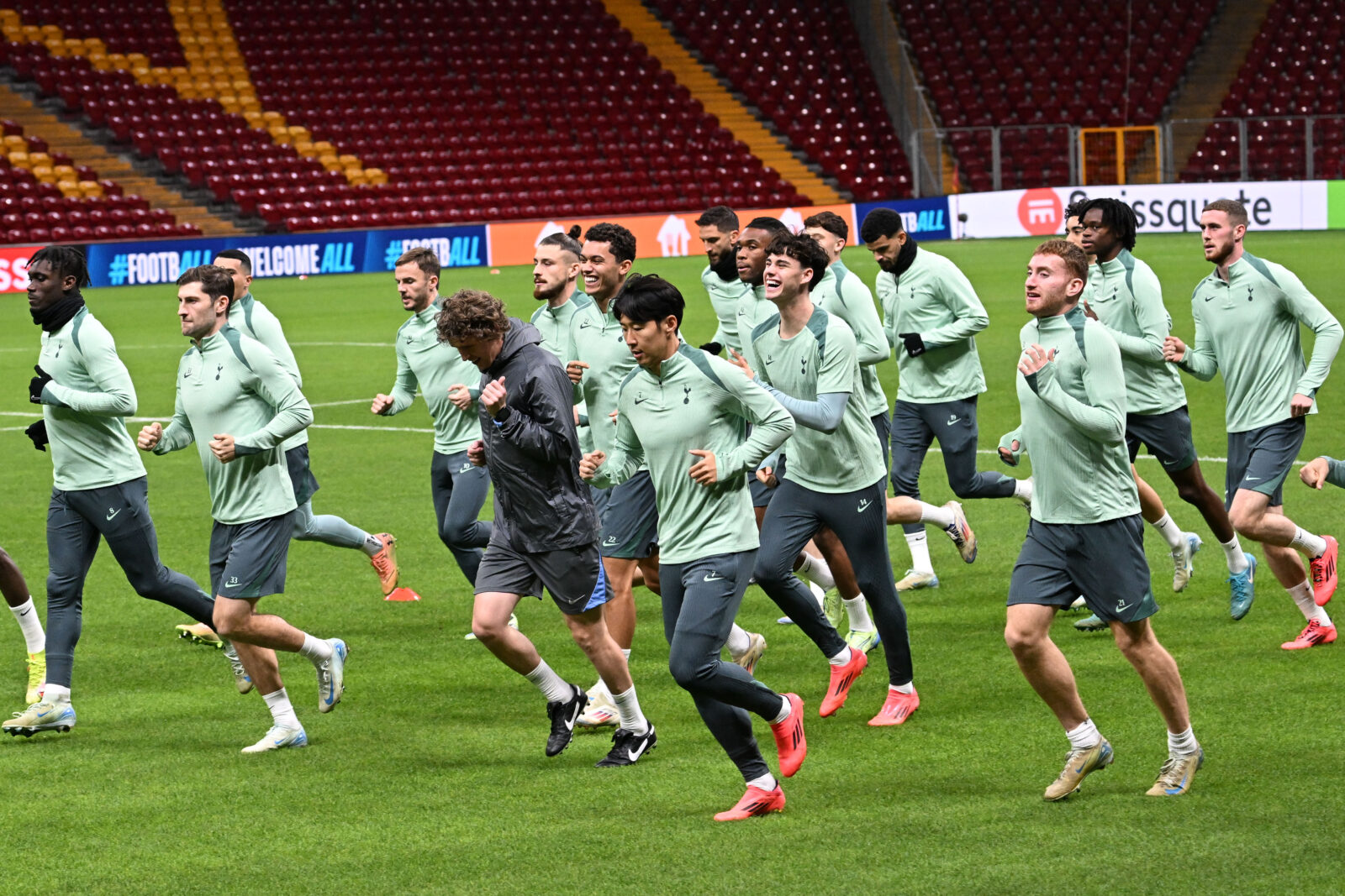 Players of Tottenham attend a training session ahead of the UEFA Europa League Galatasaray vs Tottenham match at RAMS Park in Istanbul