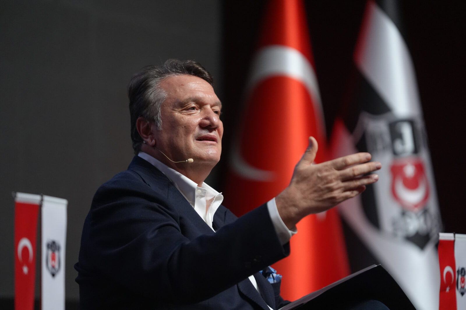 Besiktas President, Hasan Arat speaks during a press meeting in Istanbul