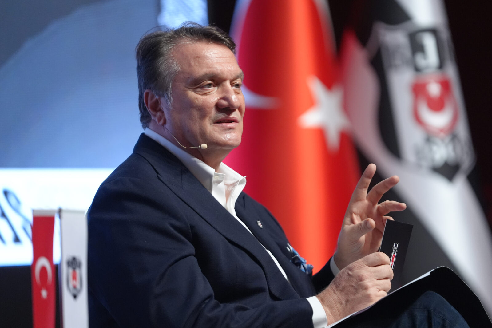 Besiktas President, Hasan Arat speaks during a press meeting in Istanbul