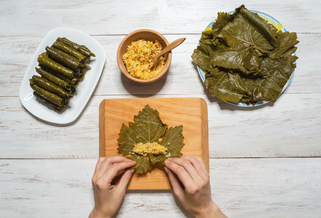 Stuffed grape leaves carefully rolled with a filling of rice, herbs, and spices—an iconic vegetarian dish in Turkish cuisine.