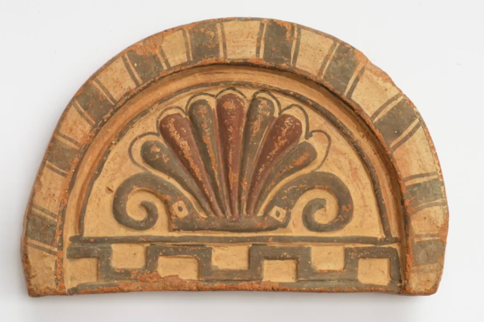 Semi-circular Duver terracotta plaque adorned with motifs, Denmark