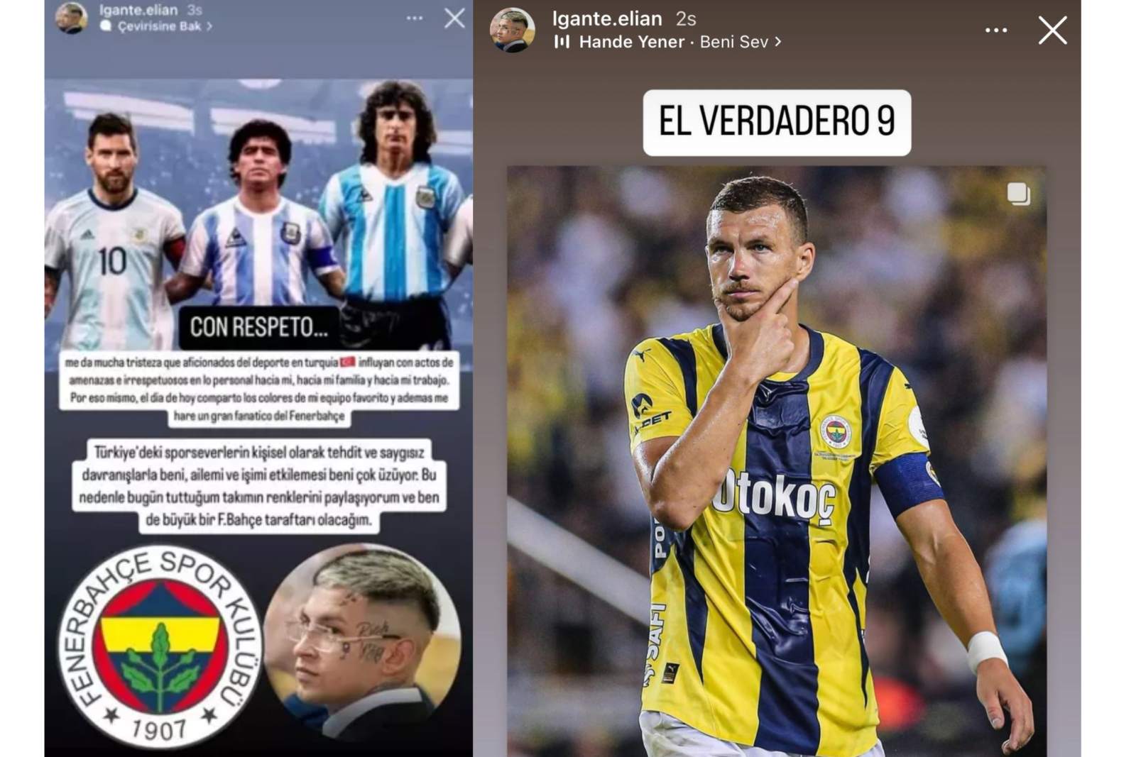 L-Gante declares Fenerbahce support and shares Edin Dzeko's photo on Instagram story