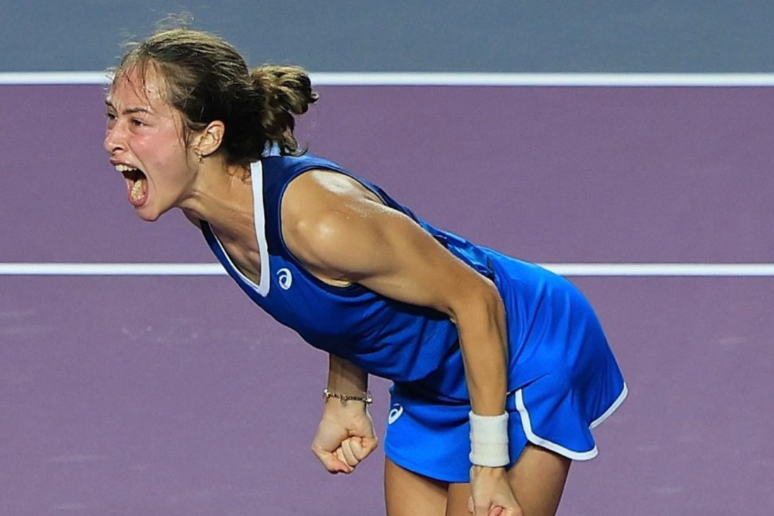 Zeynep Sonmez celebrates her victory after defeating Ann Li to claim her first WTA title at the Merida Open Akron in Mexico, on November 3