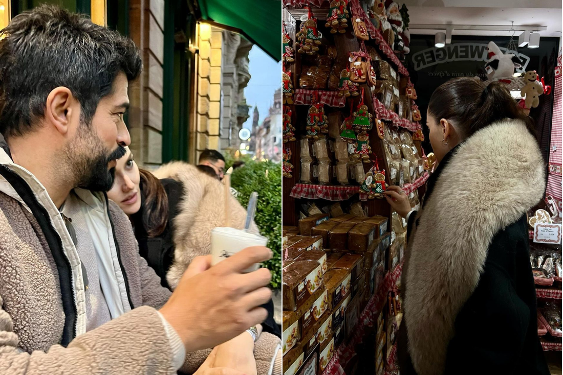 Fahriye Evcen enjoys some coffee with her husband Burak Ozcivit