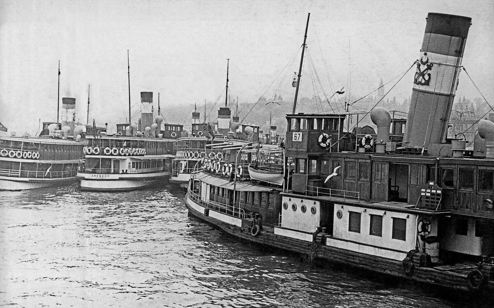 A photo of Istanbul’s ferries, capturing the essence of the city’s maritime heritage from decades past, 