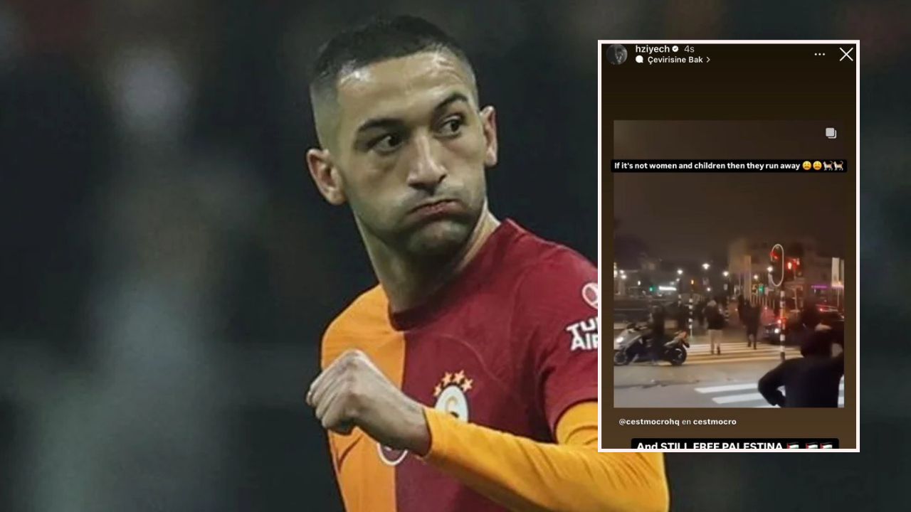 Hakim Ziyech shares a video on Instagram, saying, “If it’s not women and children then they run away,” with “Free Palestine” added below, November 8