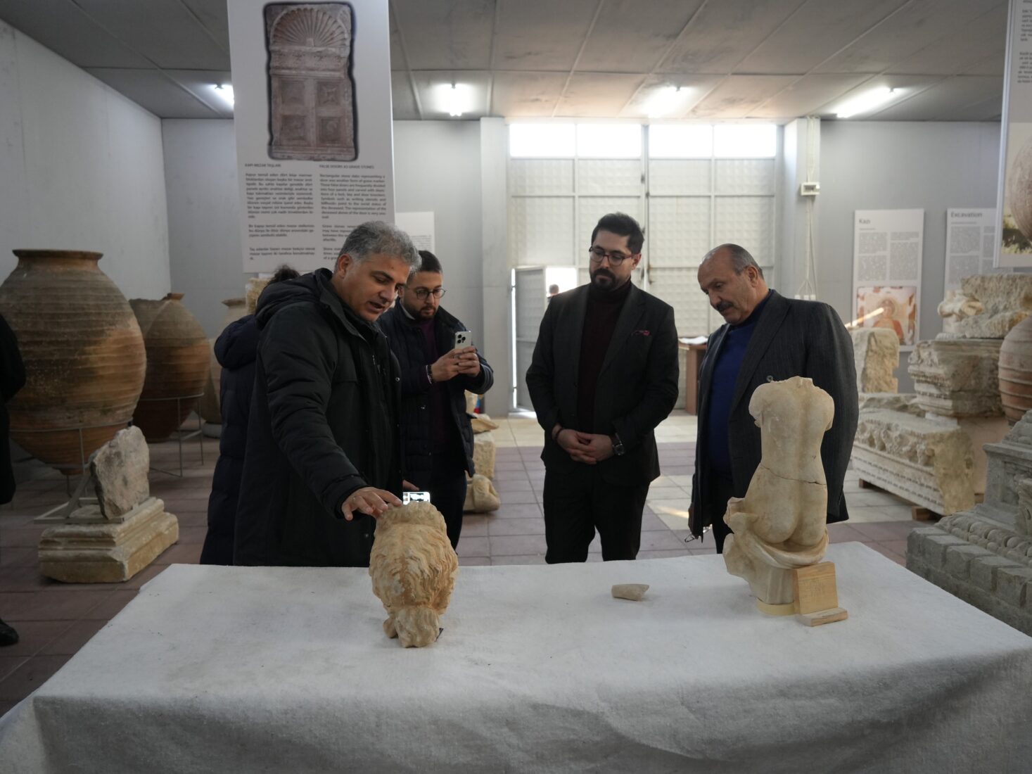 Two fragments of Aphrodite statues found during excavation work in the theatre area of Pompeiopolis Ancient City, founded as the Paflagonia Provincial Capital by the Romans in 64 B.C., Kastamonu, Türkiye, December 20, 2024. (IHA Photo)