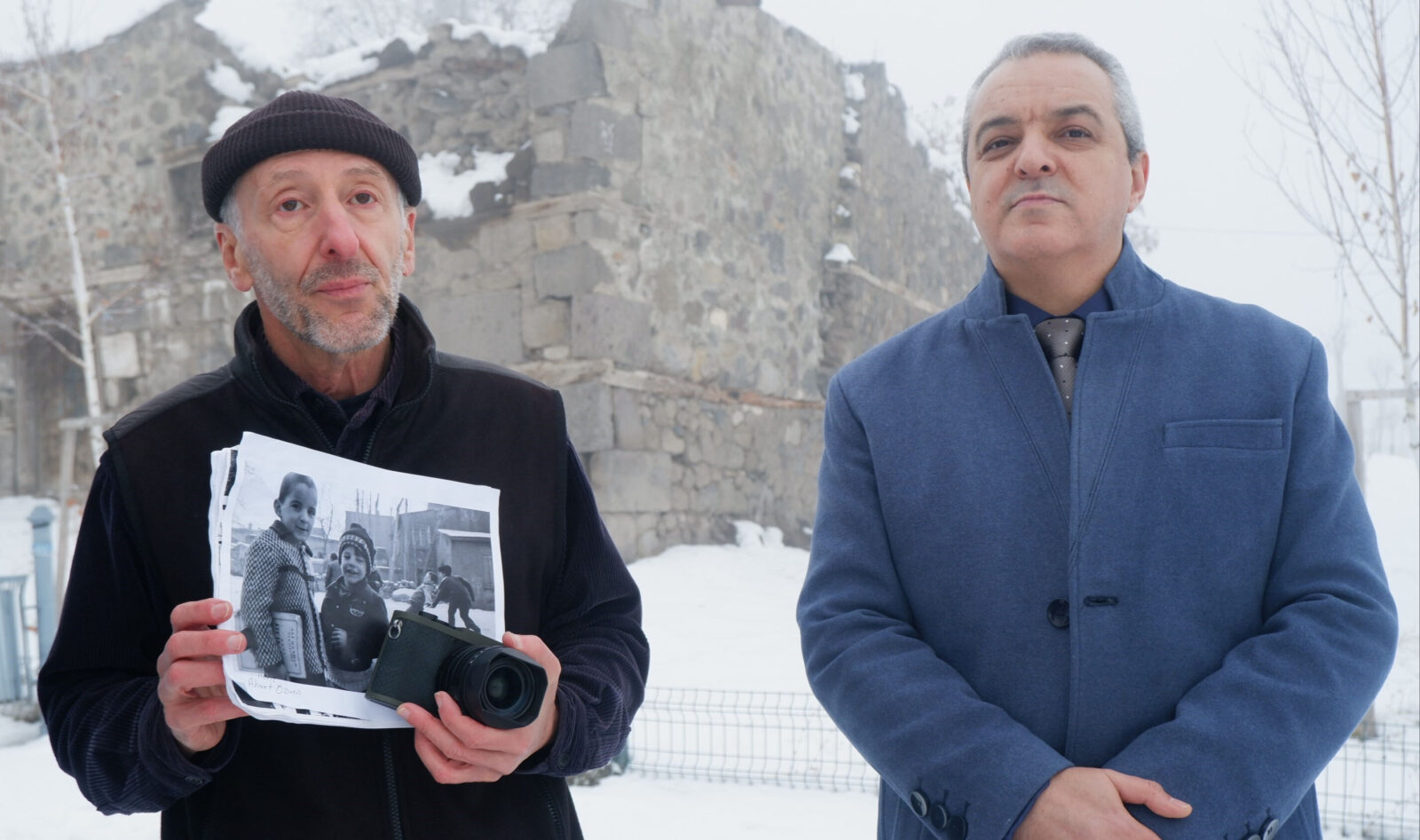 French anthropologist Victor Dallant takes a photo of Ahmet Ozmen at the same spot he photographed Ozmen as a kid 44 years ago