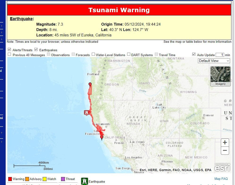 7.0 magnitude earthquake hits California coast, tsunami warning issued