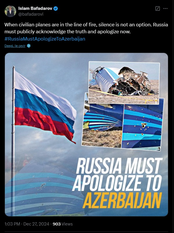 Azerbaijani social media users demand Russia's apology for downing civilian plane