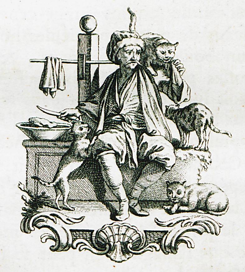 An Ottoman man surrounded by cats reflects the widespread practice of feeding and protecting stray animals in Ottoman Empire