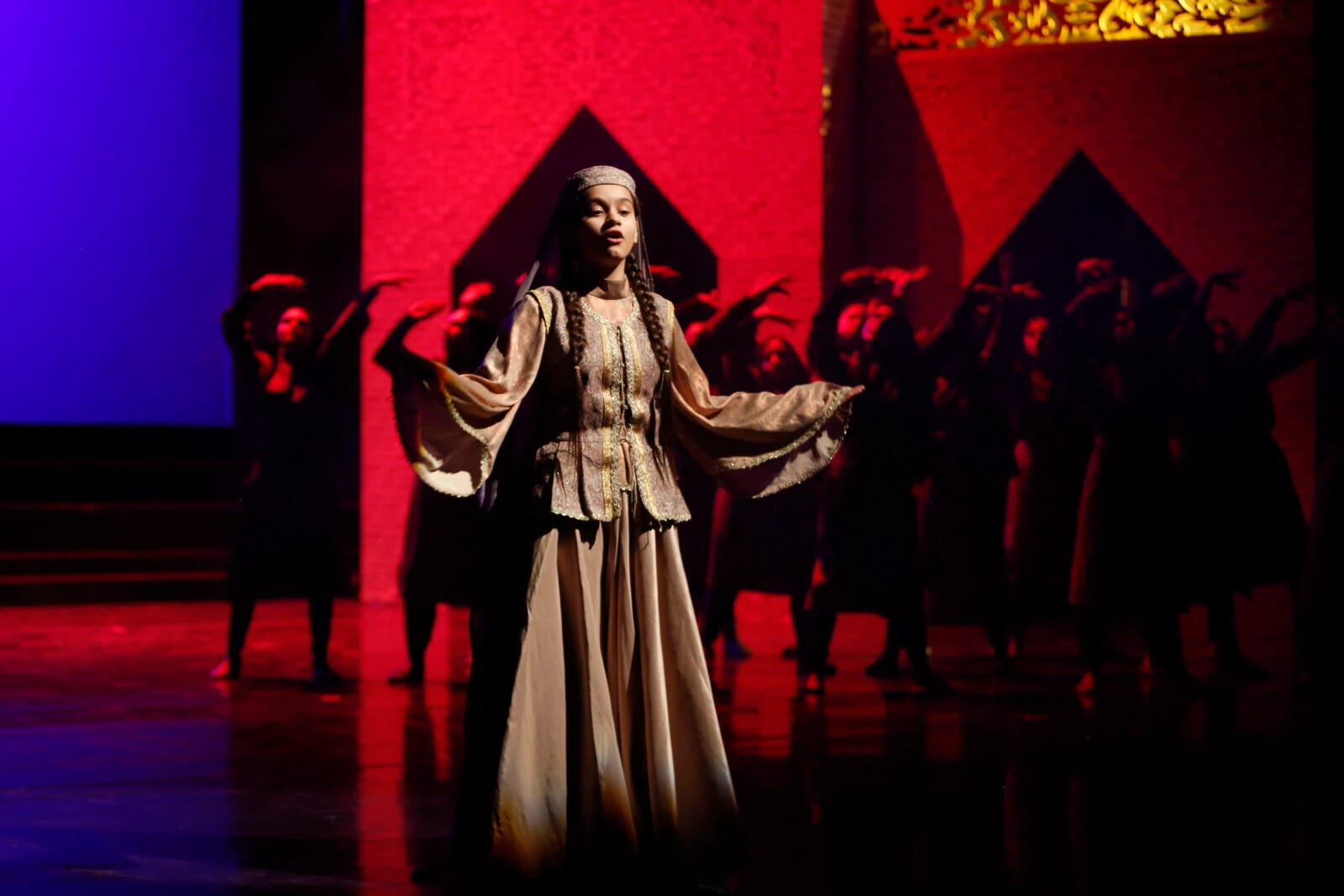 Theater actors perform the play "Settarhan Serdar-i Milli" in Turkish during the International Fajr Theater Festival in Tehran, Iran, on January 27, 2025.