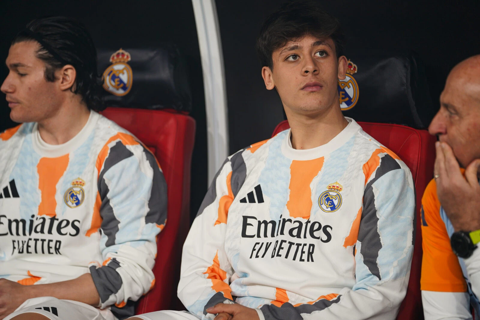 Arda Guler of Real Madrid sits on the bench 