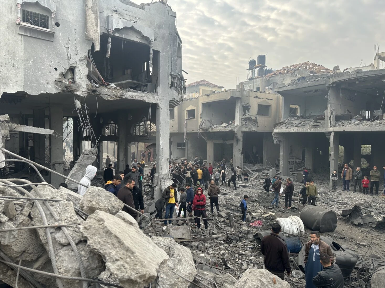 Photo shows a view of damage at the residential building of Palestinian Aloush family following a fresh Israeli airstrike