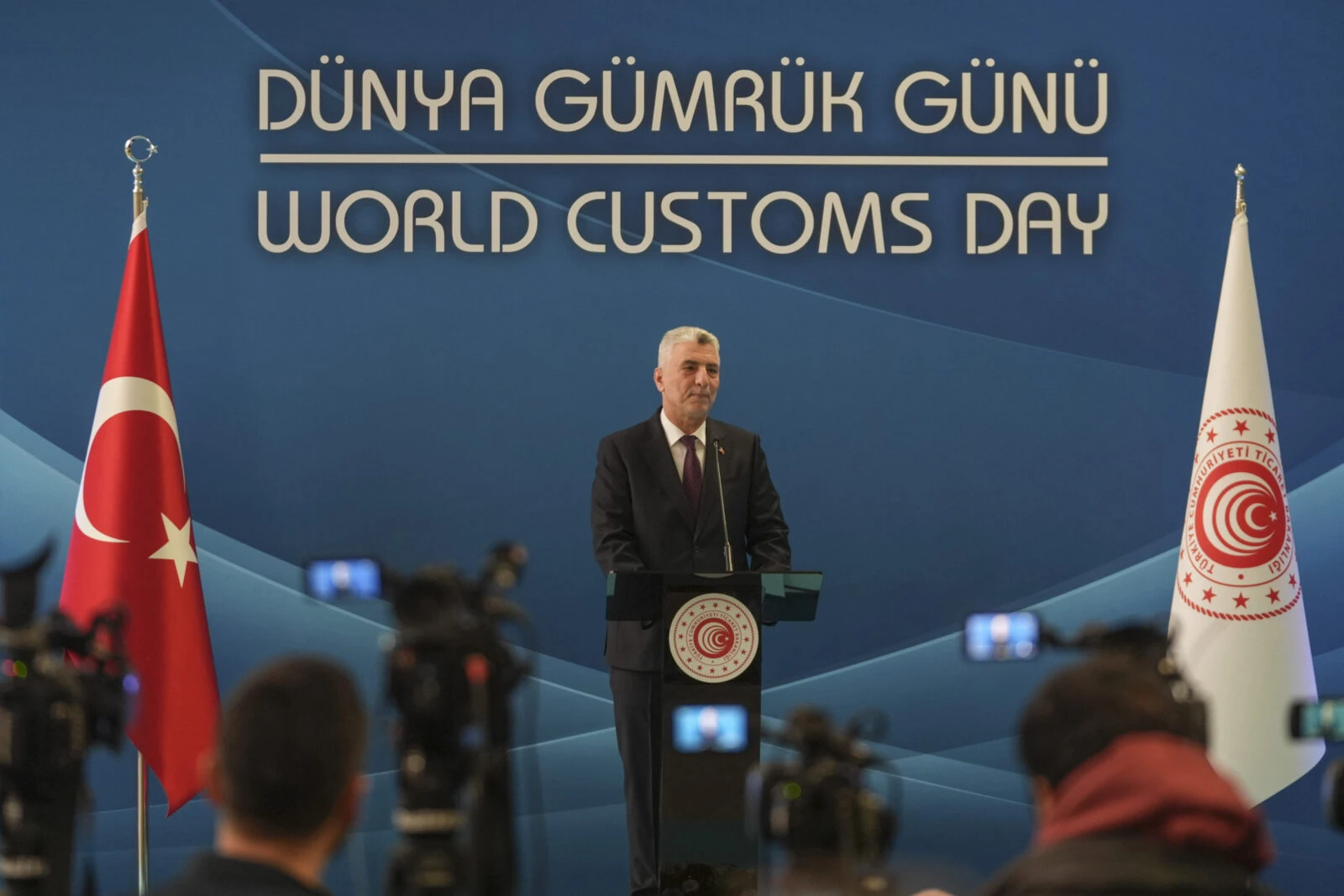 Türkiye's Trade Minister Omer Bolat delivers a speech at the World Customs Day Celebration held at the Ministry of Trade in Ankara, Türkiye, on Jan. 27, 2025. (AA Photo)