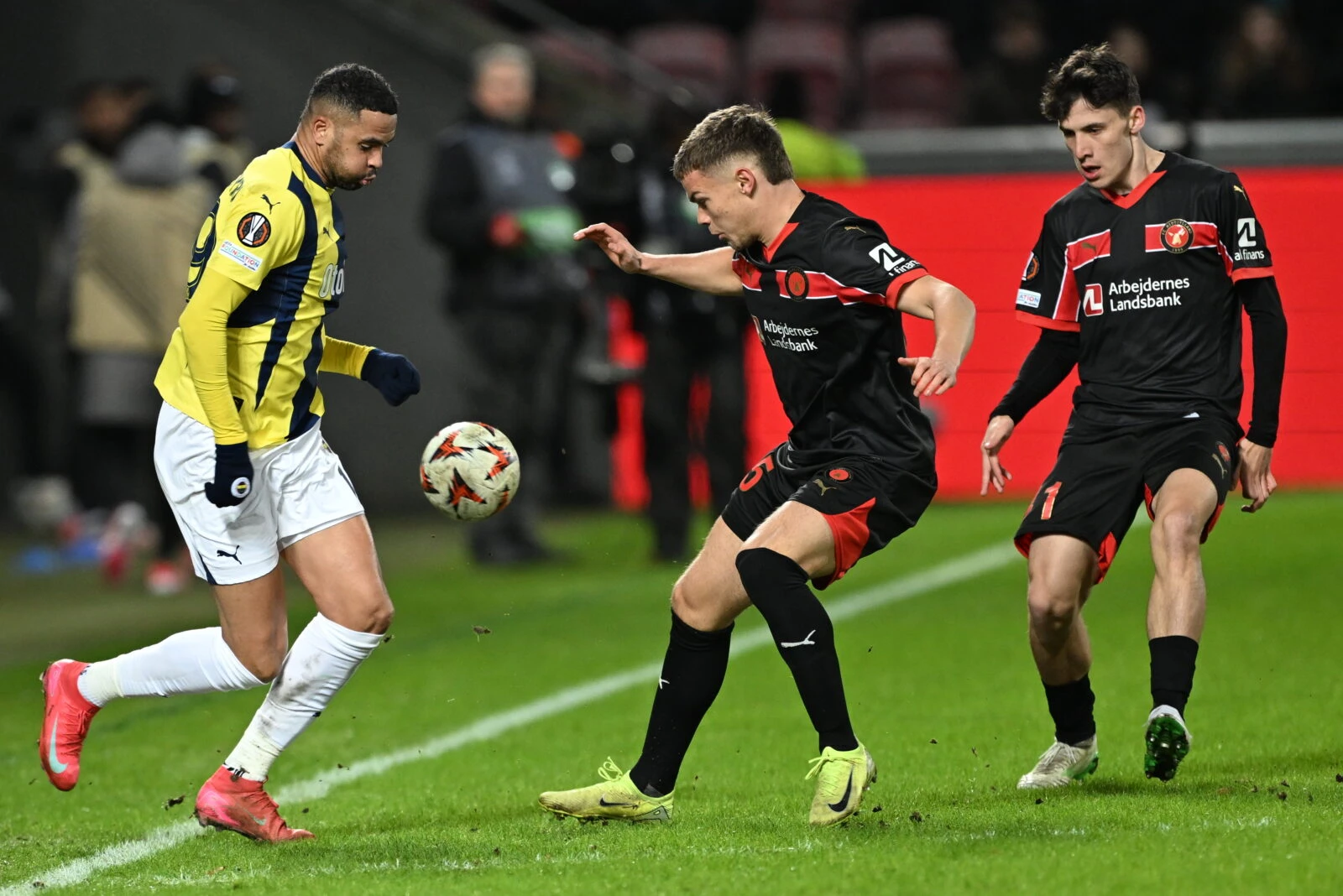 En-Nesyri of Fenerbahce in action during the UEFA Europa League Week 8 match between Fenerbahce and Midtjylland at Arena Herning in Herning, Denmark 