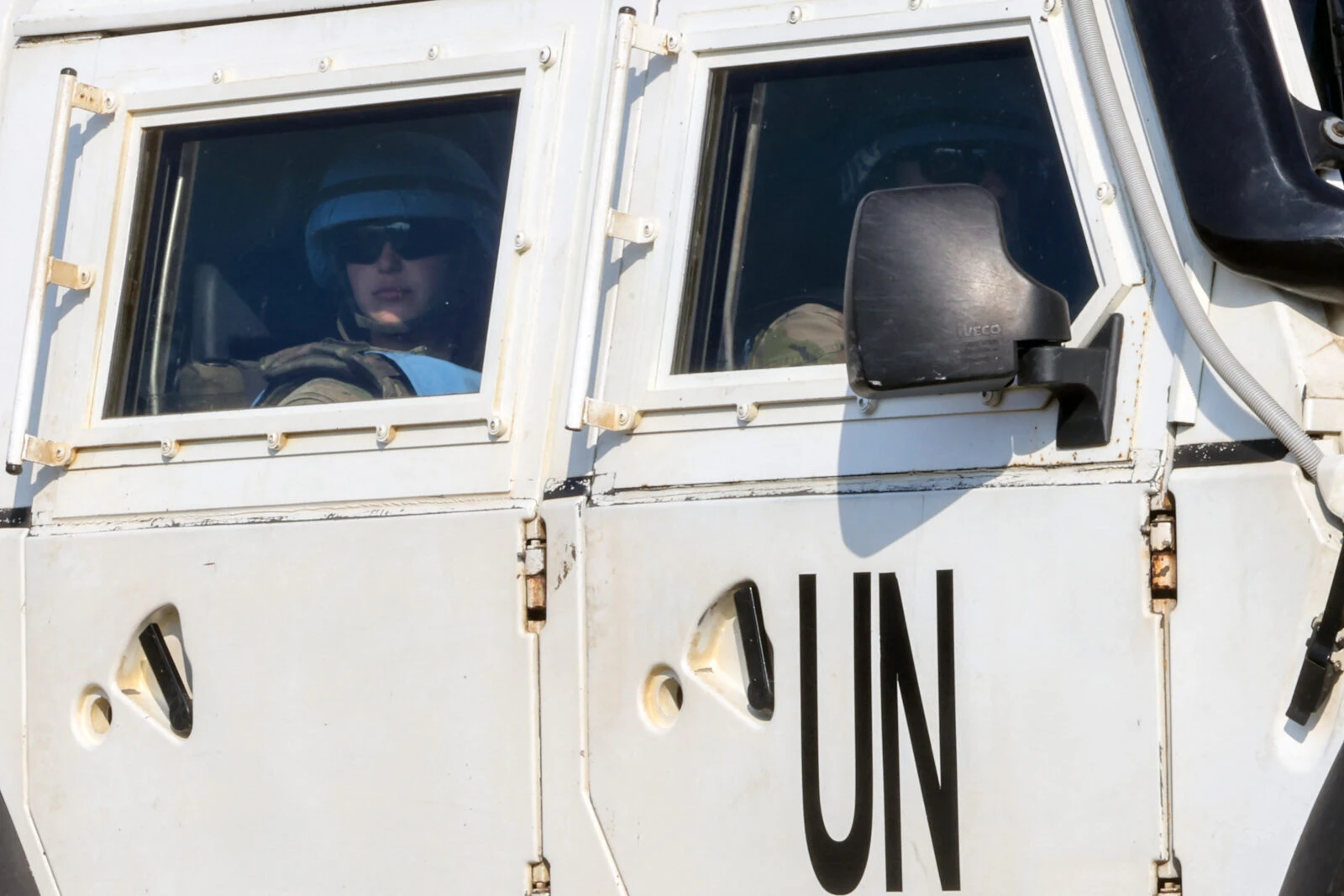 UN peacekeeper truck is seen on the picture