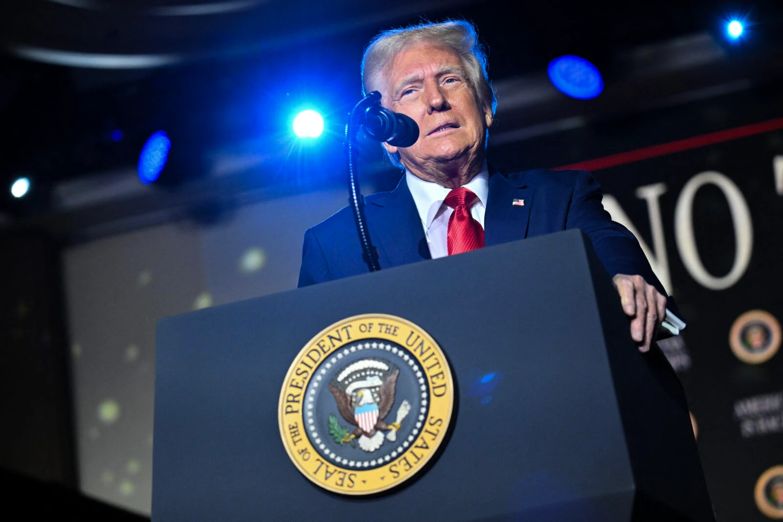 U.S. President Donald Trump delivers remarks on his policy to end tax on tips in Las Vegas, Nevada, U.S, on Jan. 25, 2025. (AFP Photo)