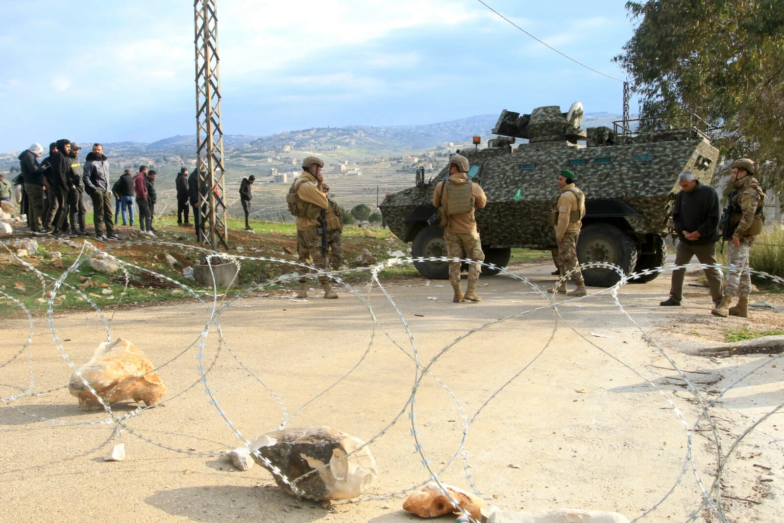 Lebanese army soldiers gather in Chaqra