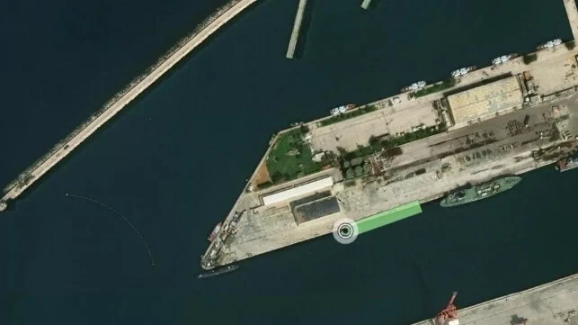 Satellite image shows the Russian cargo ship 'Sparta II' docked at Tartus Port. (Photo via MarineTraffic)