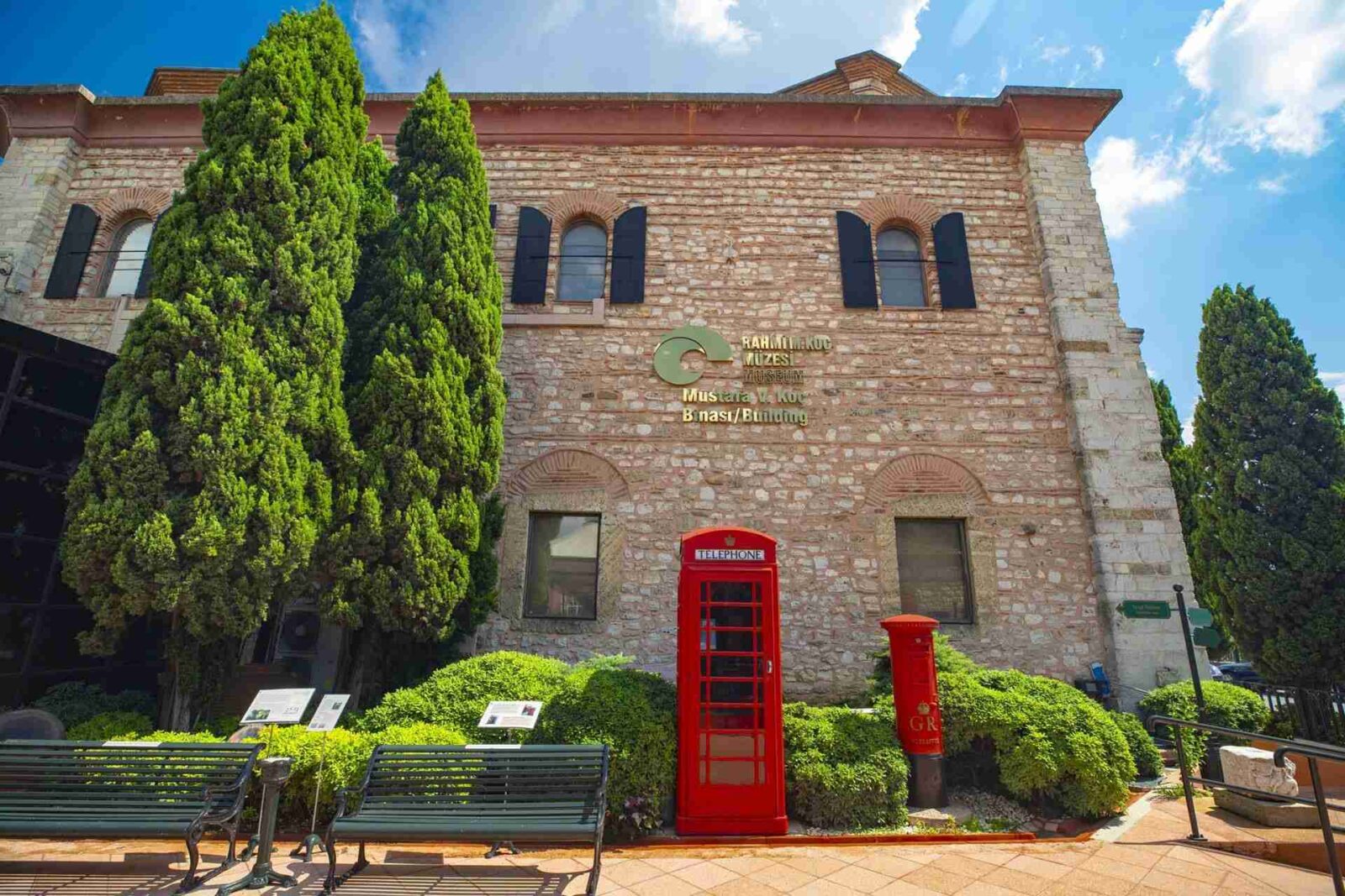 Exterior view of the Rahmi M. Koç Museum in Istanbul, Türkiye, showcasing its historic architecture and industrial heritage.