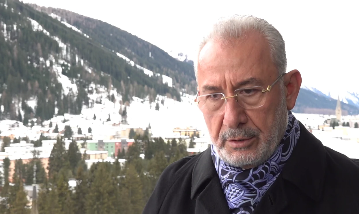 Fuat Tosyali, Chairman of Turkish steel giant Tosyali Holding, speaks to Anadolu Agency during the 55th Annual Meeting of the World Economic Forum (WEF) in Davos, Switzerland, on Jan. 24, 2025. (AA Photo)