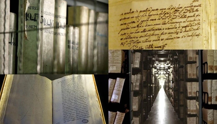 Books and an aisle from the Vatican's Secret Archives.