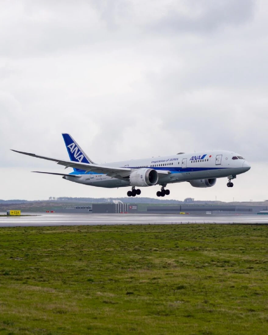 A Boeing 787-8 aircraft is landing