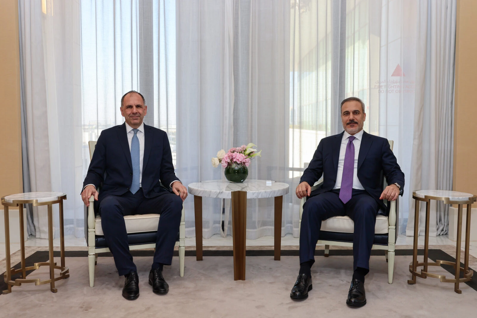 Turkish Foreign Minister Hakan Fidan and Greek Foreign Minister George Gerapetritis