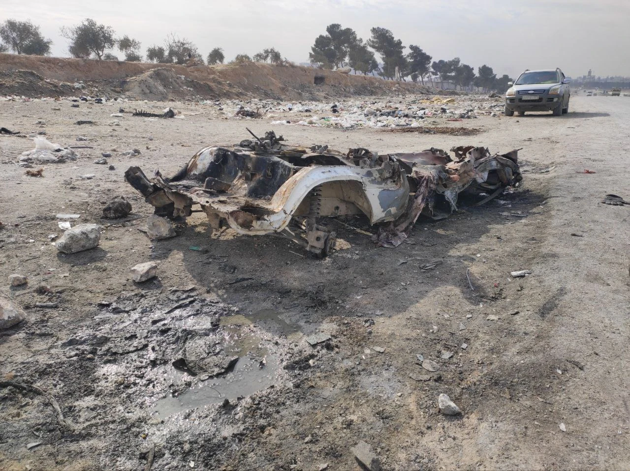 A view of the scene after a terrorist attack with a bomb-laden vehicle