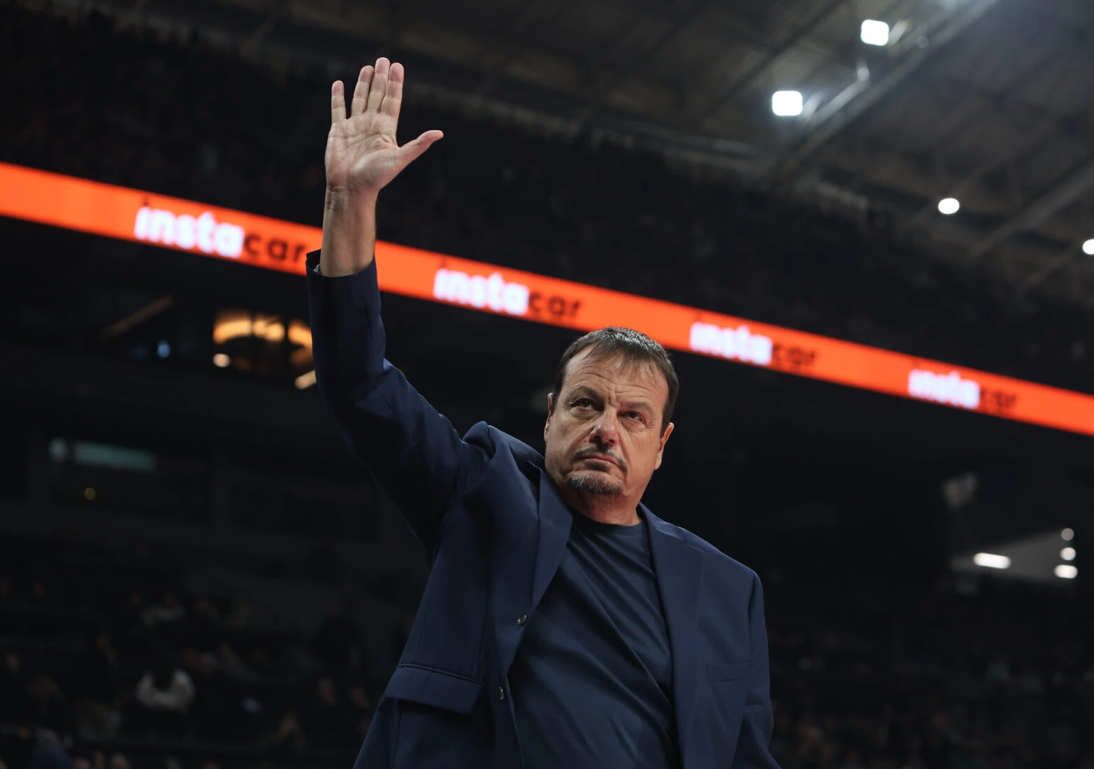 Ergin Ataman, Head Coach of Panathinaikos AKTOR Athens, gestures during the EuroLeague game against Anadolu Efes