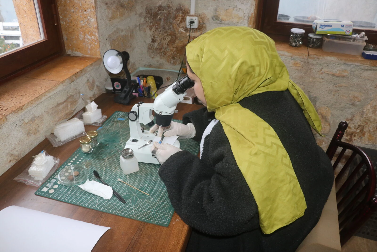 A bronze drink filter from the 5th century A.D. discovered at Hadrianopolis in Karabük, Turkey, is undergoing restoration.