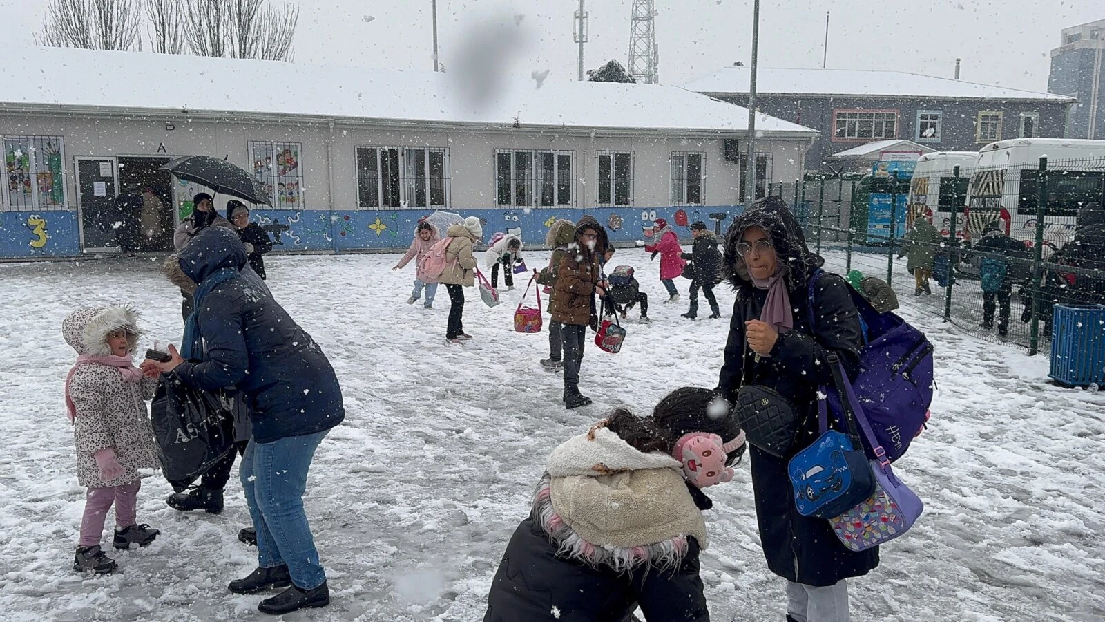 Students from Basaksehir Tepe Primary School left the school as schools have been closed in Istanbul