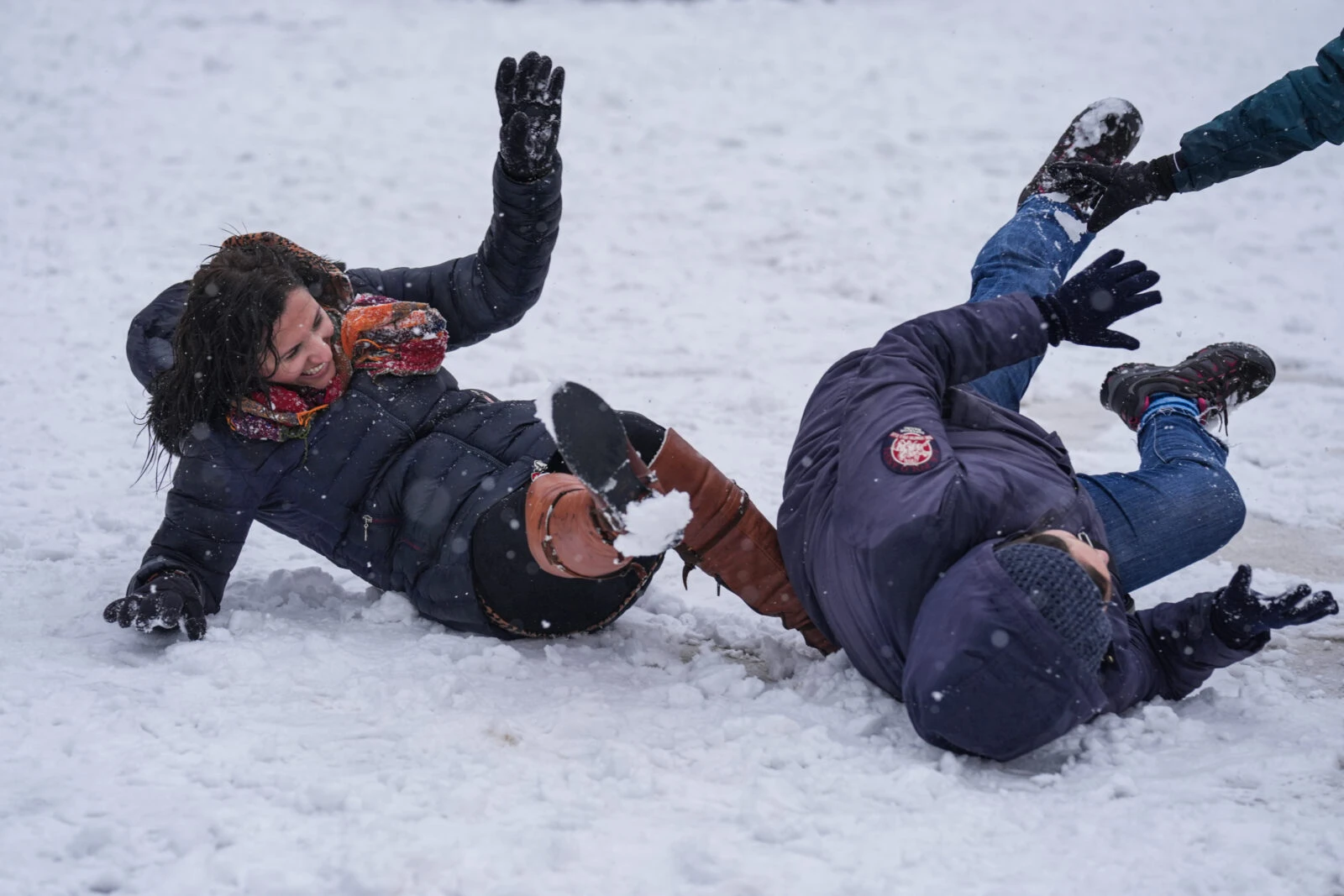 Children and families playing in the snow in Istanbul after a heavy snowfall.