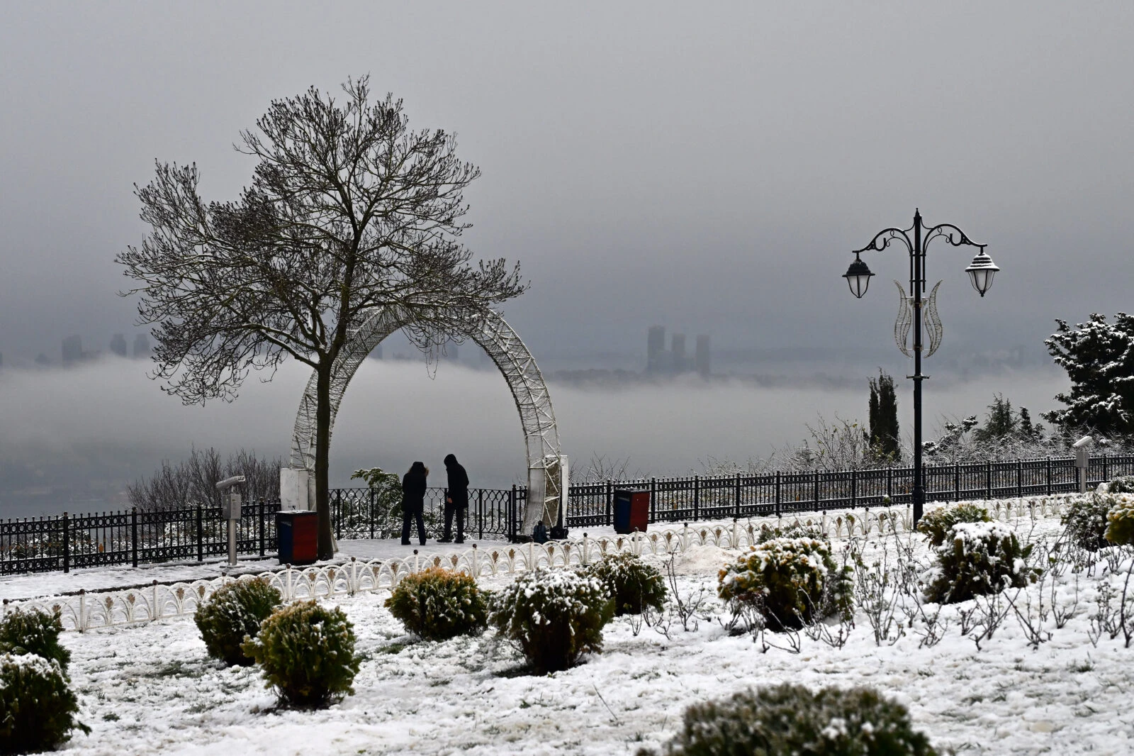 Thick fog covers the Bosphorus and its surroundings, creating low visibility as it intensifies overnight