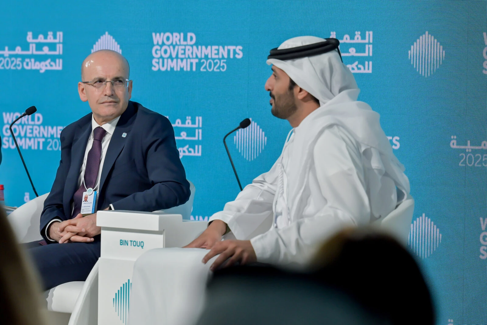 Türkiye’s Minister of Treasury and Finance Mehmet Simsek and UAE Minister of Economy Abdulla bin Touq Al Marri