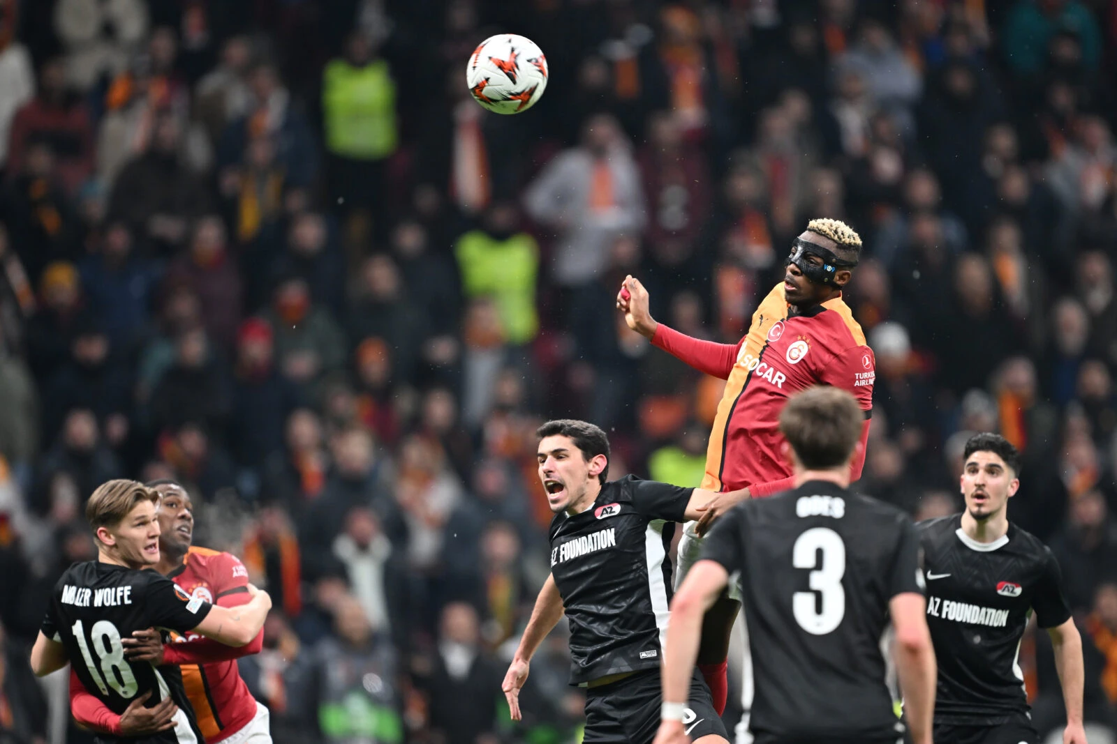 Galatasaray's Osimhen competes for a header