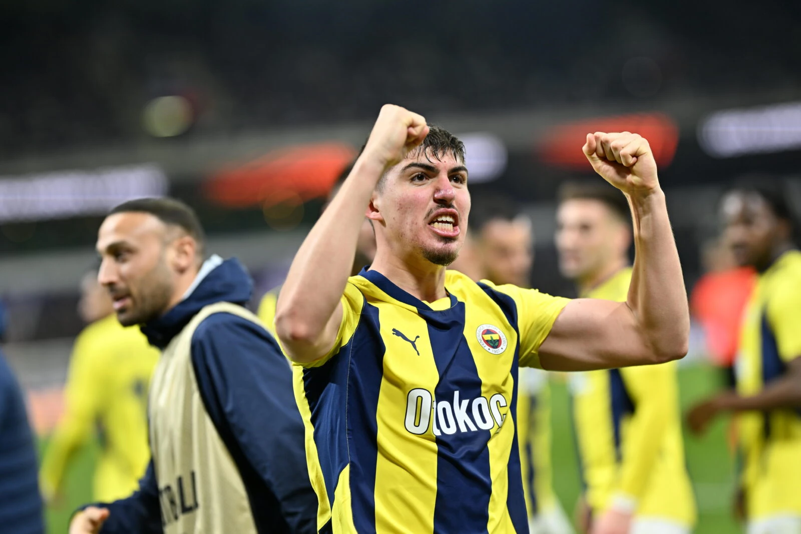 Photo shows Yusuf Akcicek of Fenerbahce celebrating.