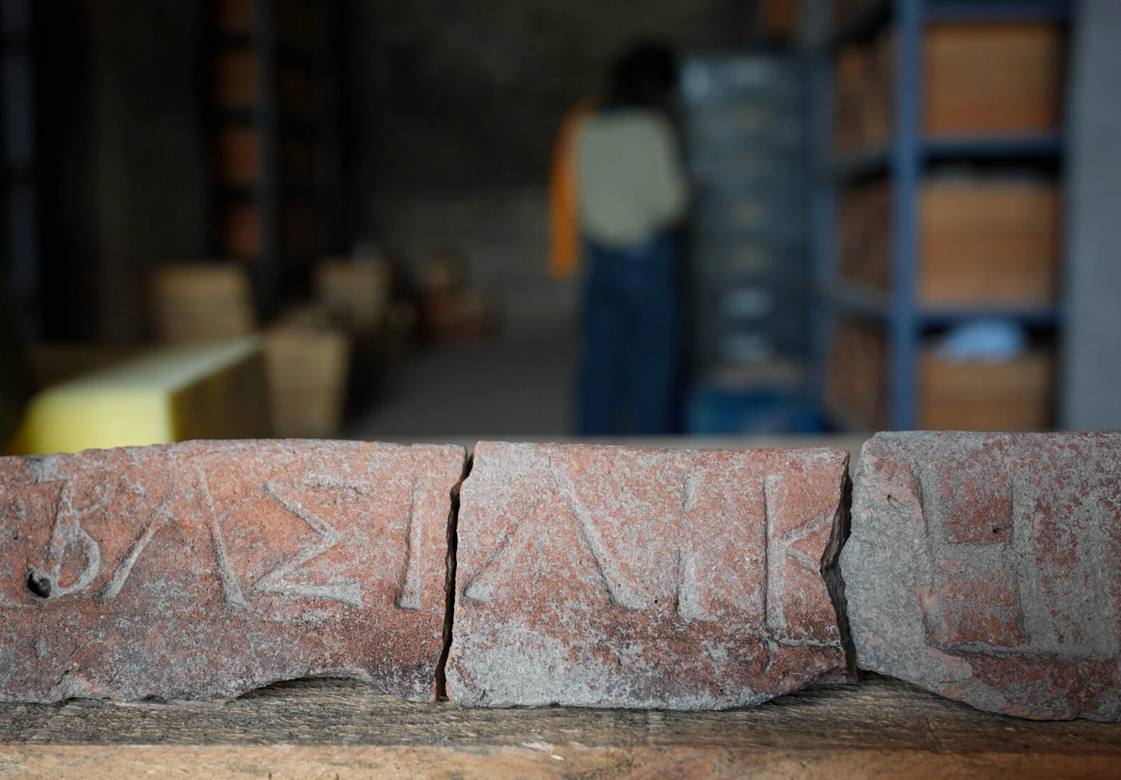 Roof tile inscribed with "Bazilike/Basilica" found at the Mosaic House excavation in Pergamon, Izmir.