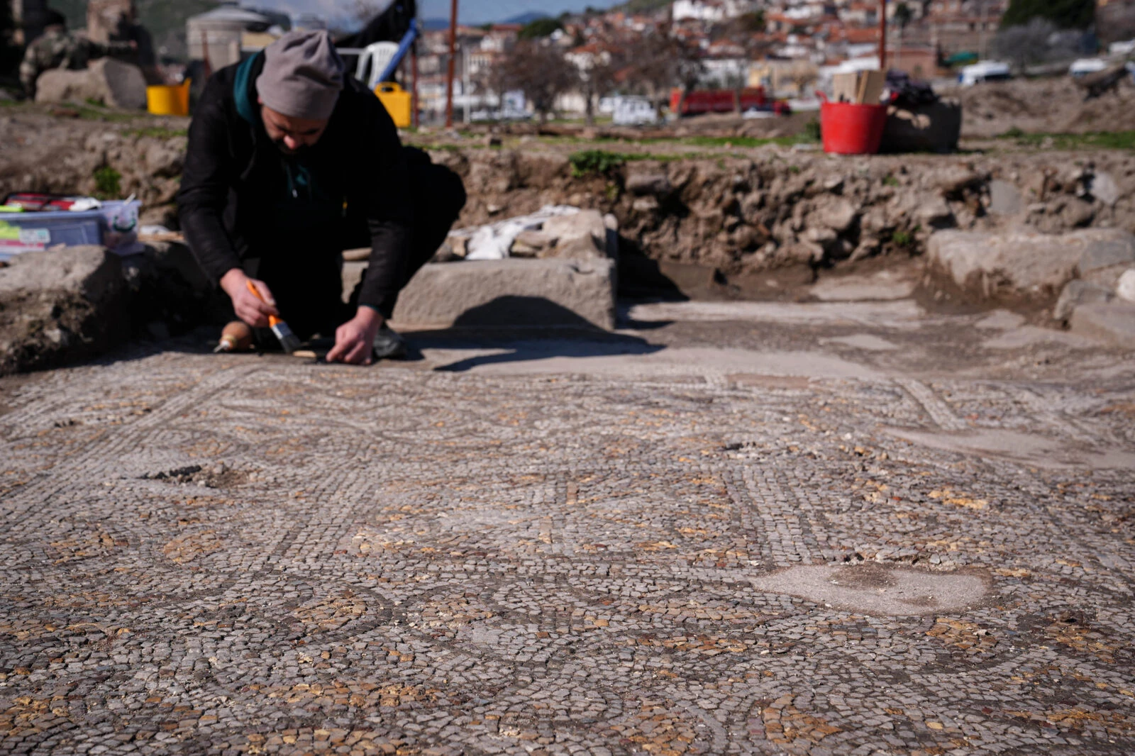 The "Mosaic House" complex from the Roman period is being uncovered at the Ancient City of Pergamon, Izmir, Türkiye.