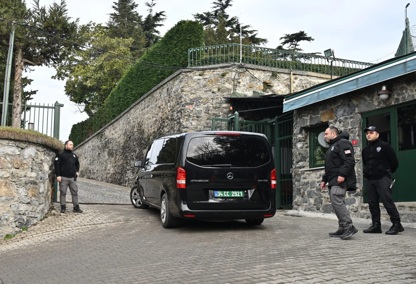 Photo shows the van of the Russian delegation in front of US Consulate General residence in Istanbul, Turkey.