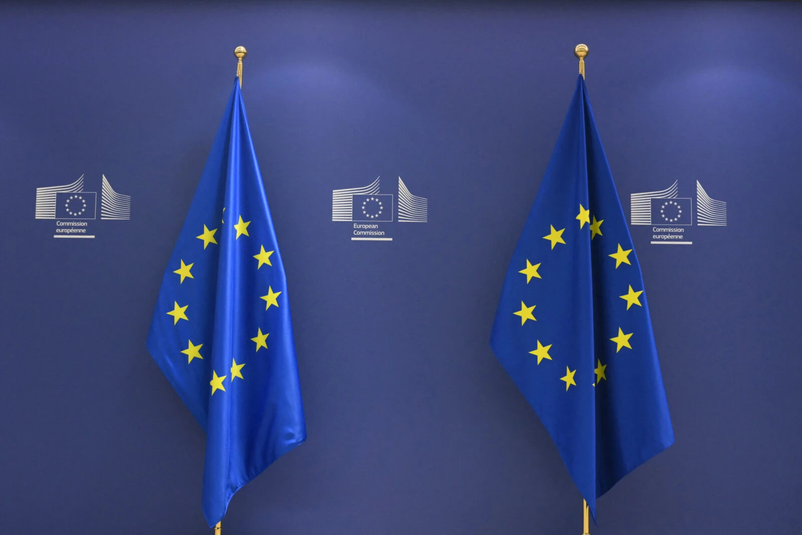 A photo shows European Union flags prior