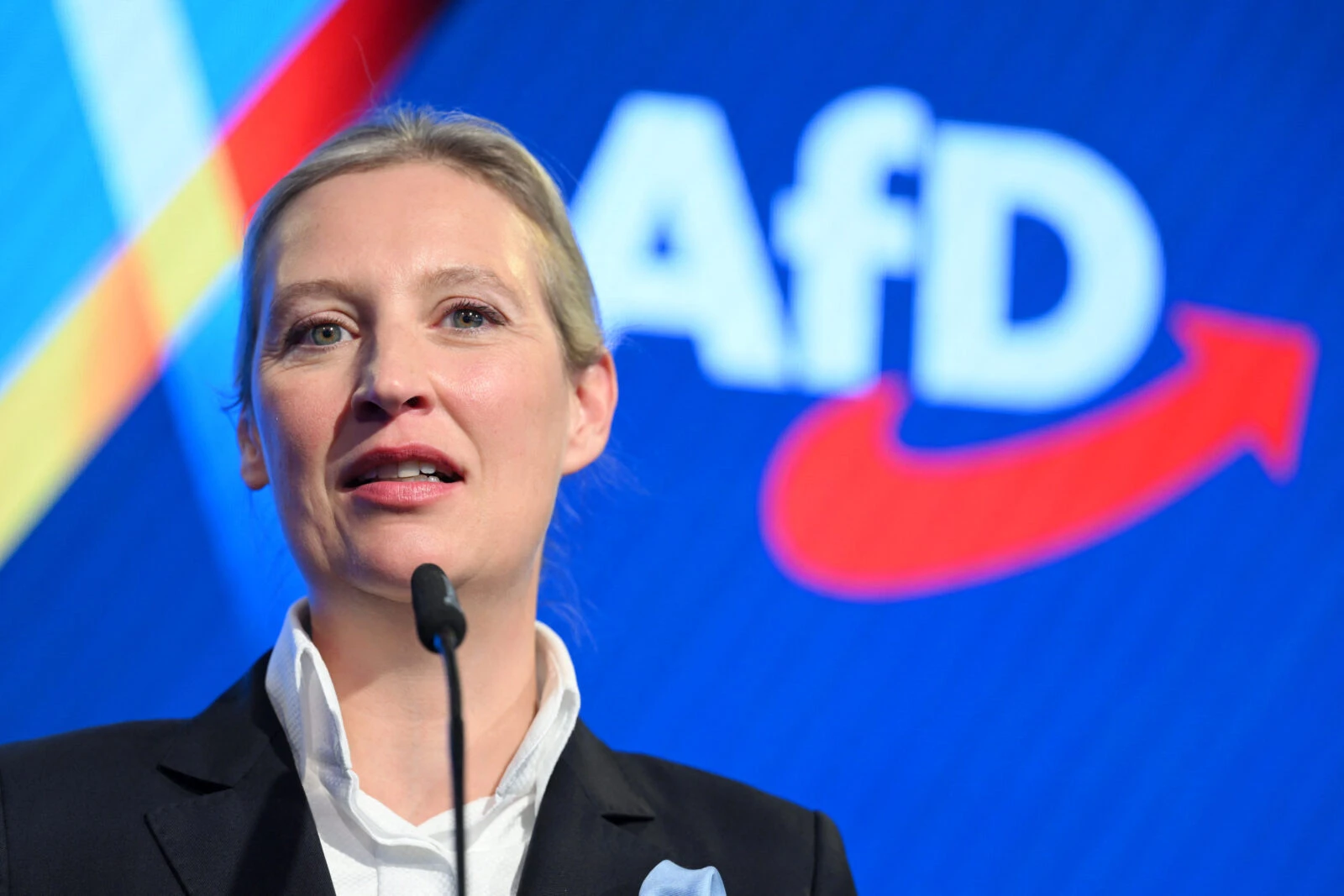 Photo shows Co-leader of Germany's far-right Alternative for Germany (AfD) party and her party's top candidate for Chancellor Alice Weidel speaks during the electoral evening