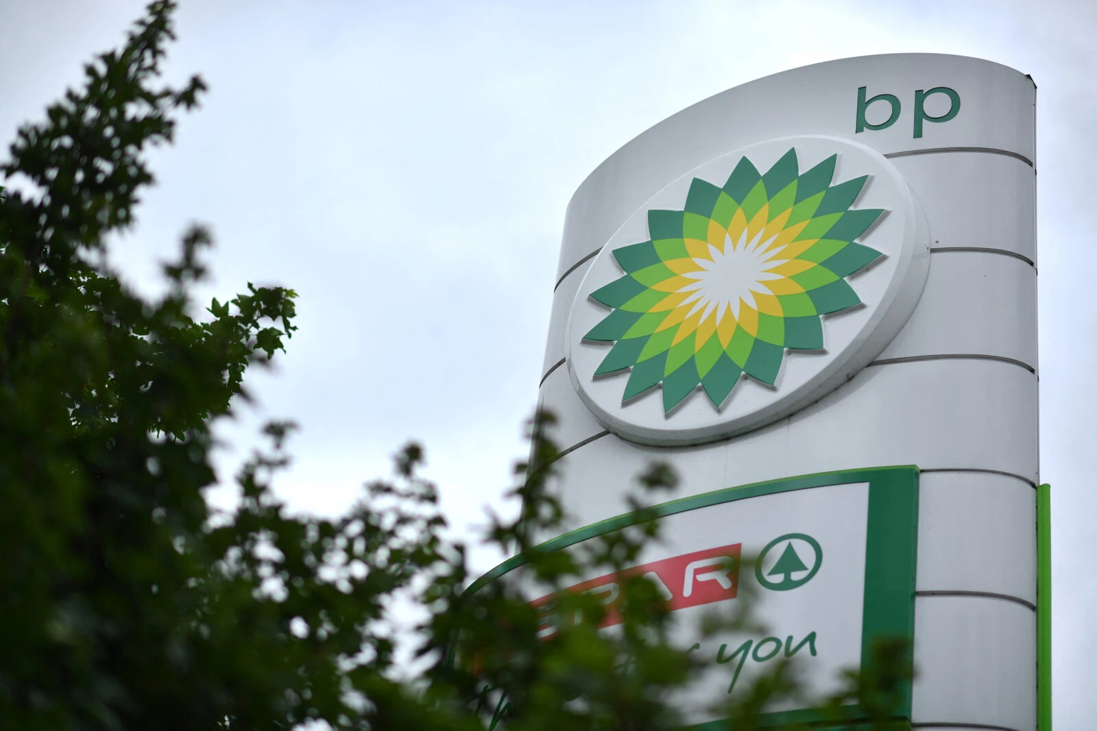 A sign shows BP logo