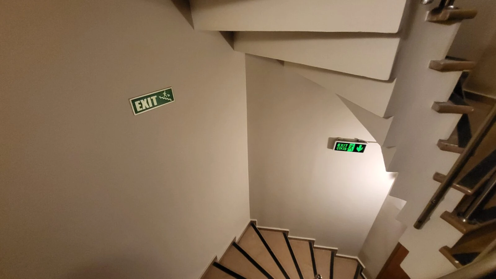 Photo shows an emergency exit stairwell