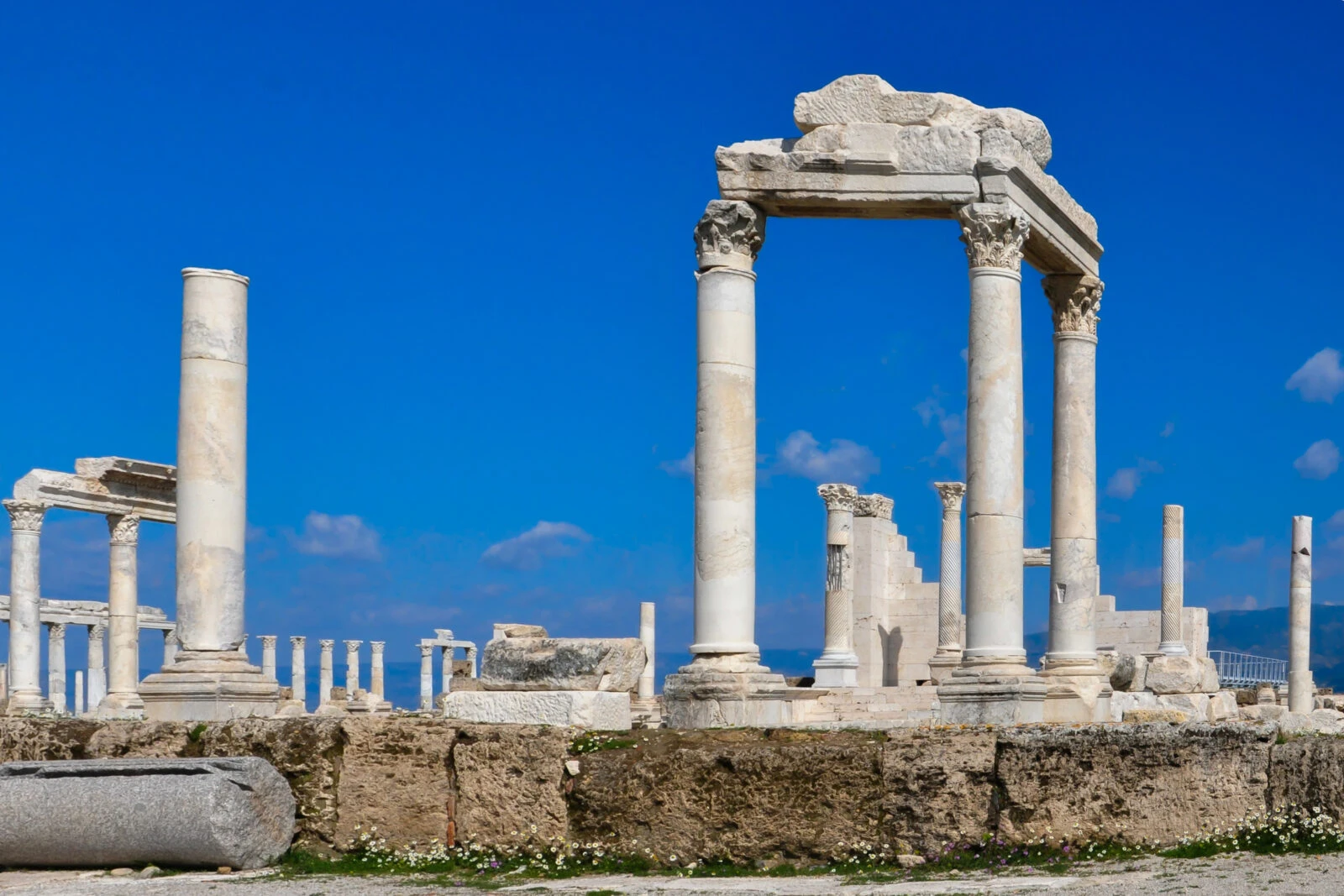 Temple of Apollo against a bright blue sky is a must see for those visiting Pamukkale